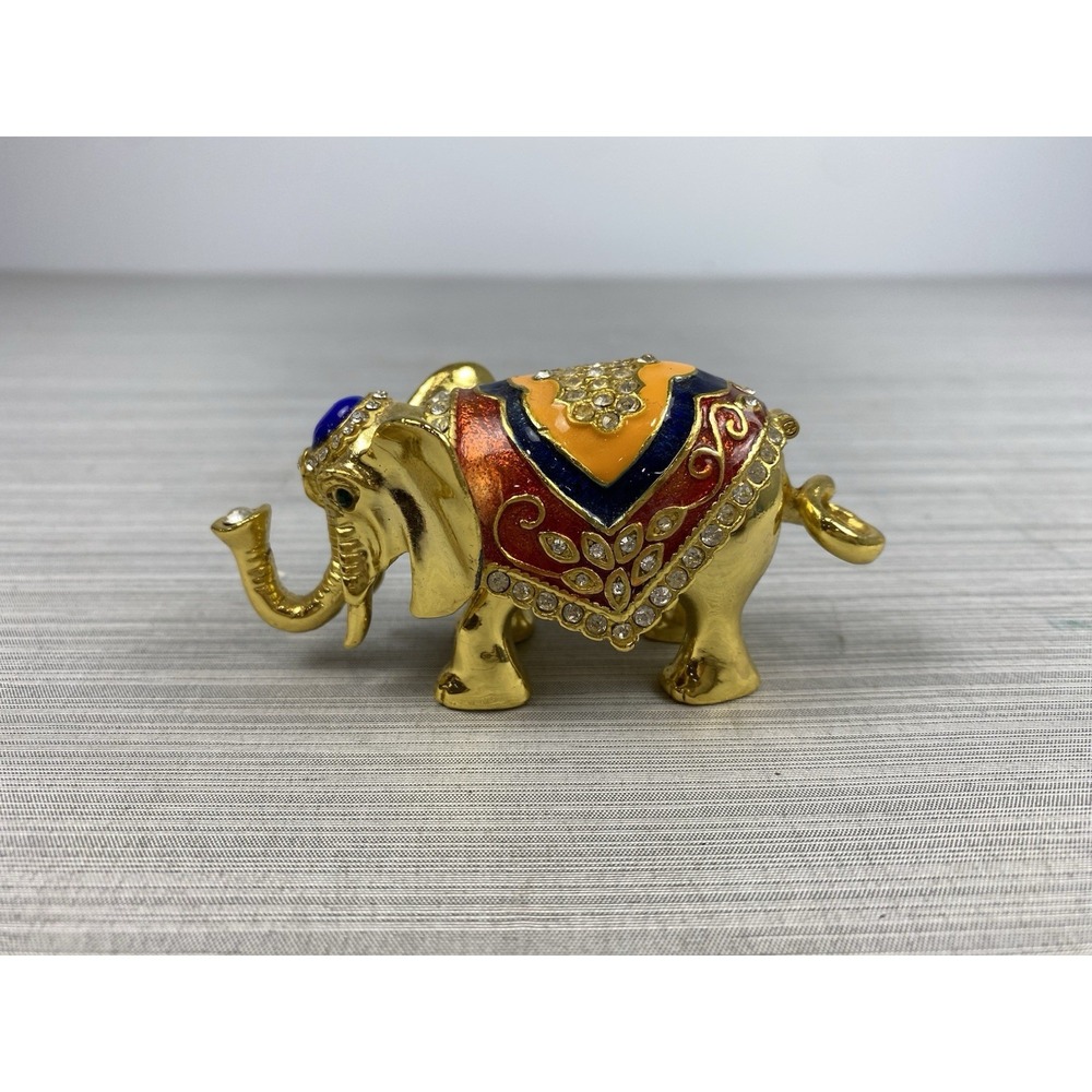 Trinket Box Golden Elephant Bejeweled 4 In Long x 2 In Tall Jewels